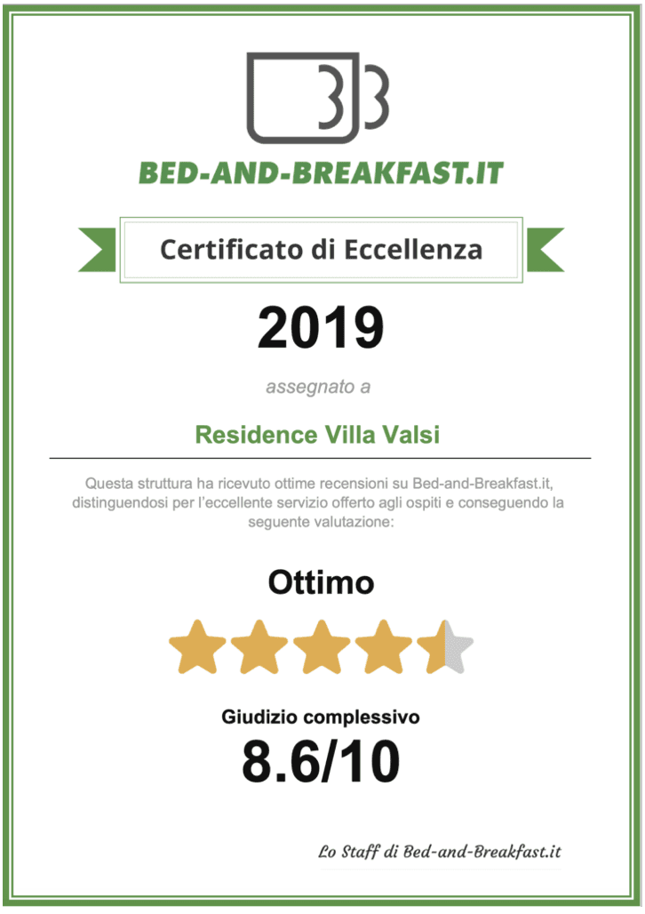 Certificato eccellenza bed & breakfast